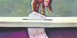 Illustration of hand dropping ballot into ballot box