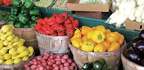 Busshells of fresh vegetables on display