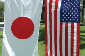 Side by side flags of Japan and American