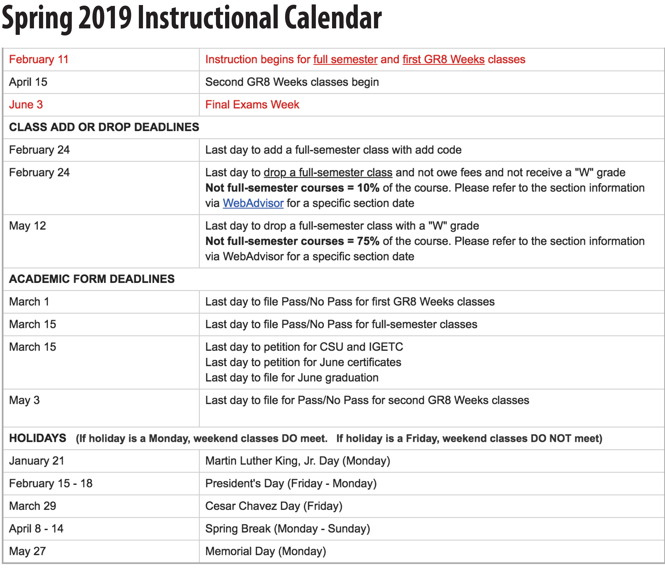 spring 2019 academic calendar