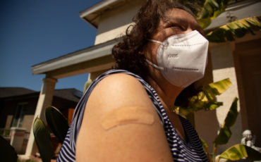 Image of Librada Leopo’s bandage from Covid-19 Vaccine/ Image by: Julie Leopo