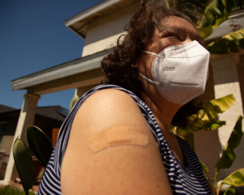 Image of Librada Leopo's bandage from Covid-19 Vaccine/ Image by: Julie Leopo