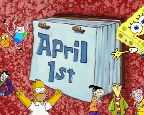 SpongeBob, Homer Simpson, Finn and Jake, Joker and the Eds with a calander that reads April 1st
