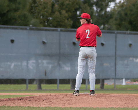 Multiple images of El don student pitching on the mound