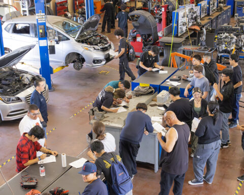 SAC Students learning to become automotive technicians