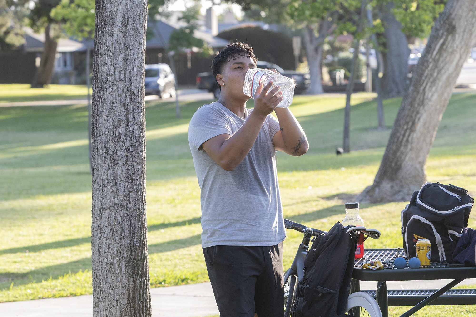 A man drinking water 